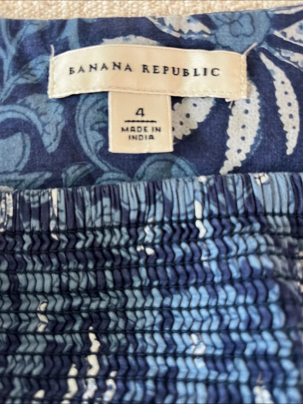 Banana Republic Tiered Navy & Creamy White Floral Mini Skirt smocked panel lined